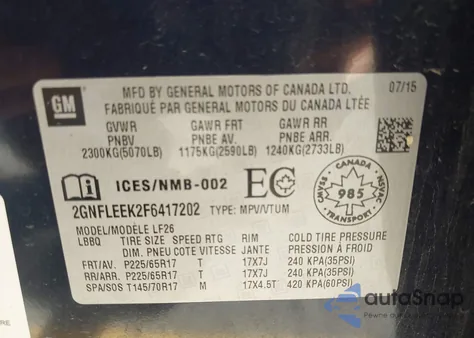 2015 Chevrolet Equinox Ls из США, поврежденный, VIN 2GNFLEEK2F6417202